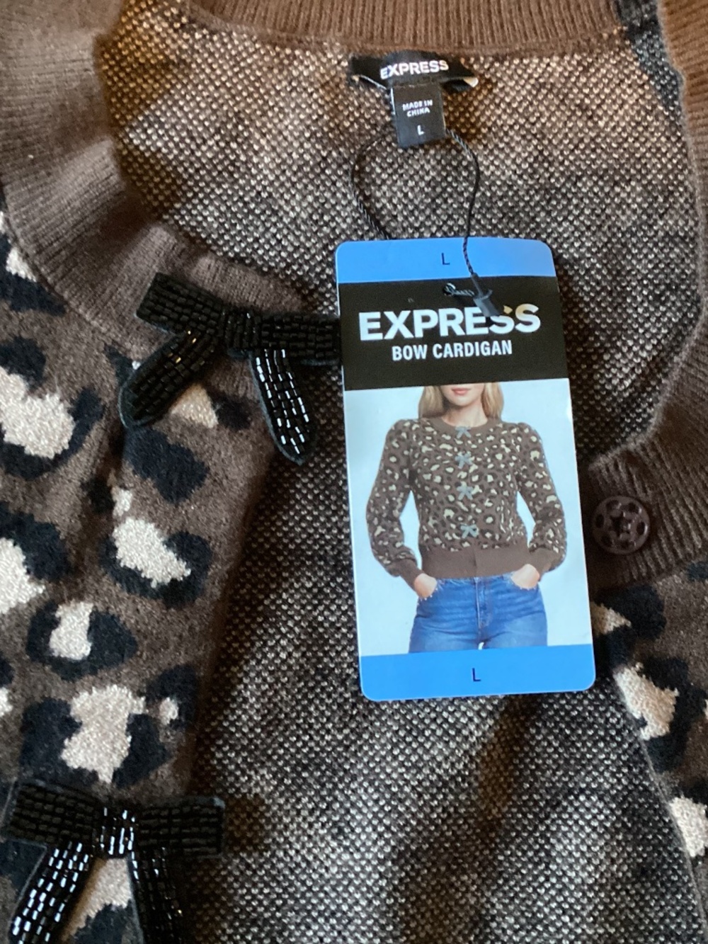 Express Bow Cardigan leopard print sweater
